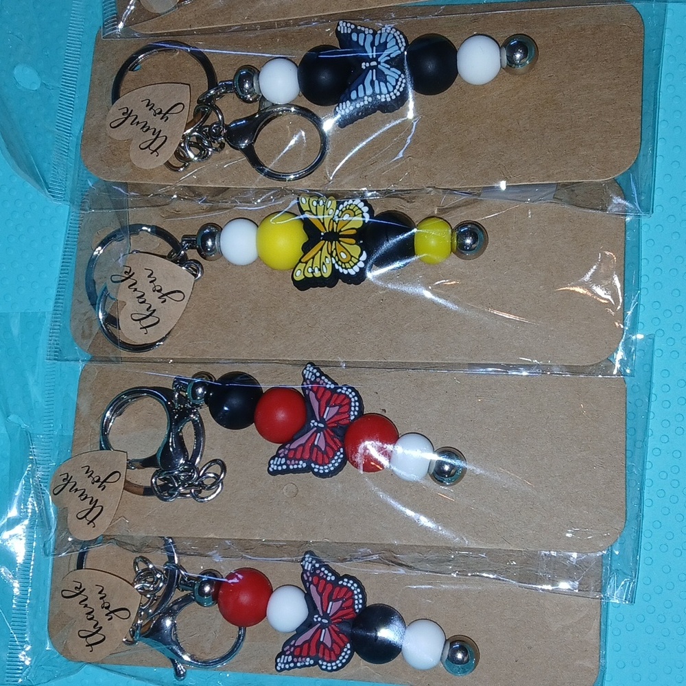 Colorful Butterfly Beaded Keychain Set